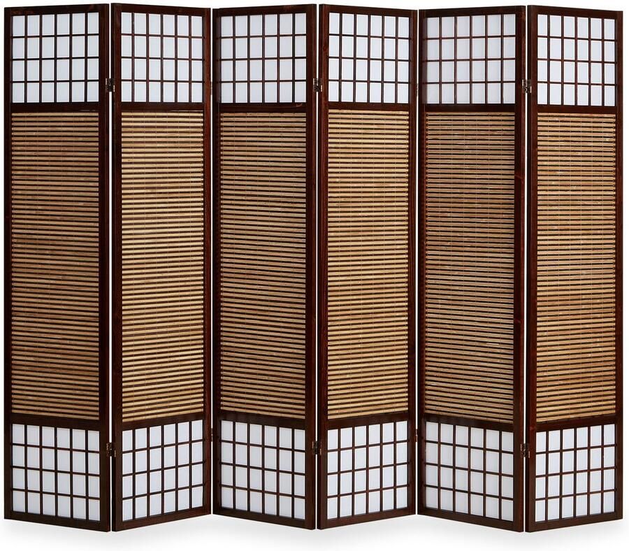 Homestyle4u Kamerscherm 264x175 cm bruin 6-delig bamboe stutten