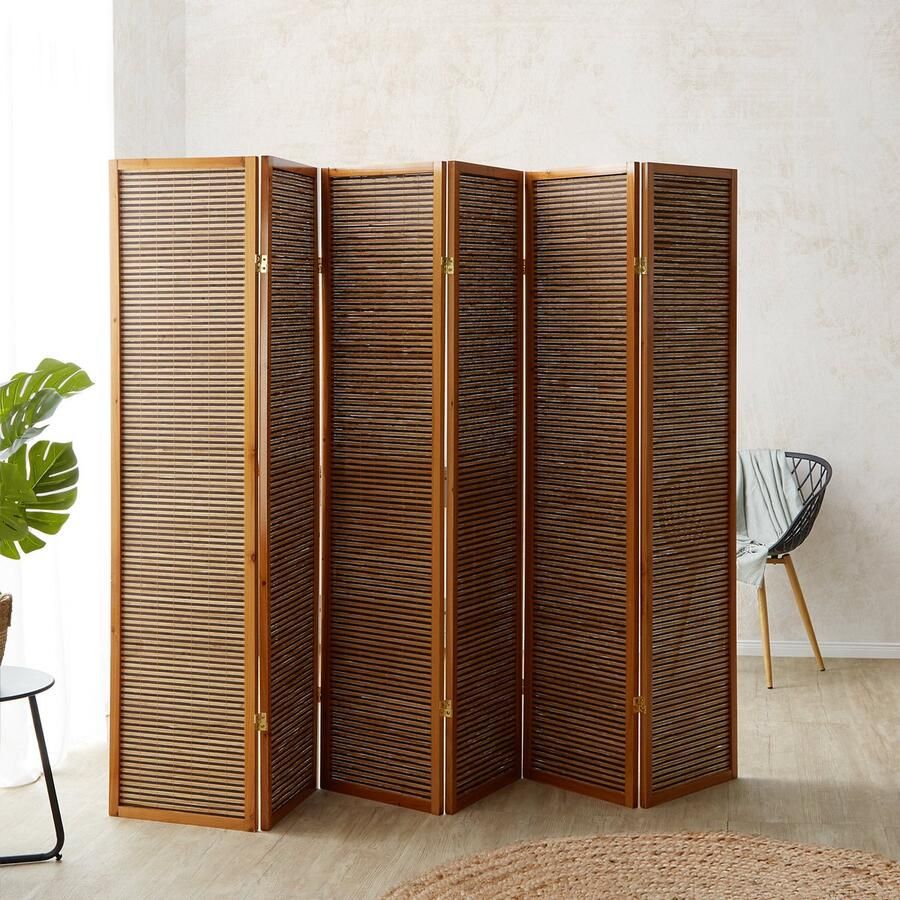 Homestyle4u Kamerscherm 6 panelen 264x175 cm bruin 6-delig bamboelatten