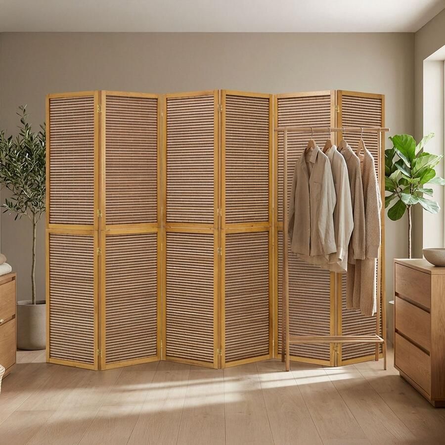 Homestyle4u Kamerscherm 6 panelen 264x175 cm bruin 6-delig bamboelatten - Foto 2