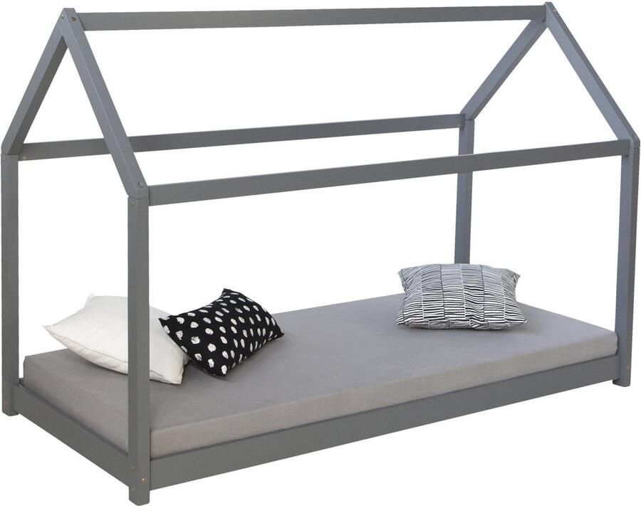 Homestyle4u kinderbed 90x200 cm Eenpersoonsbed Huisbed grijs