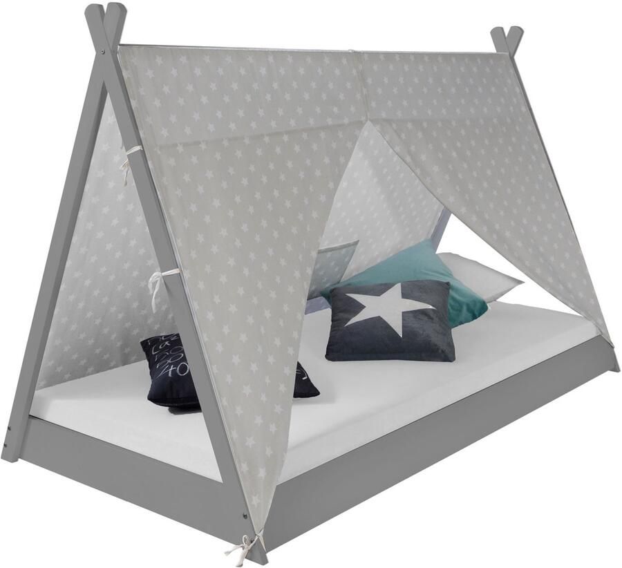 Homestyle4u Kinderbed 90x200 cm Houten Bed TIPI Grijs