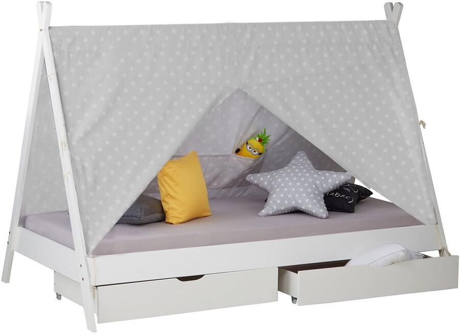 Homestyle4u Kinderbed 90x200 cm met 2 Bedkasten Wit -TIPI