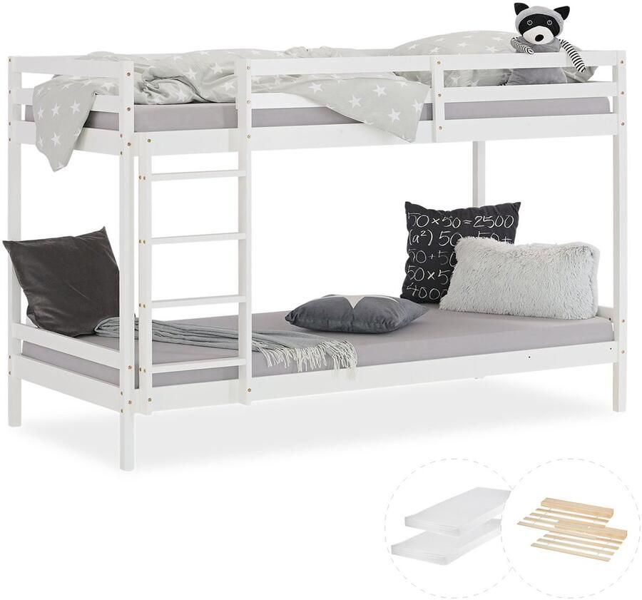 Homestyle4u kinderbed 90x200 cm Wit kinderhoogslaper met lattenbodem en matras