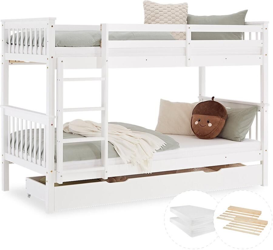 Homestyle4u Kinderbed 90x200 cm Wit Matras Lattenbodem Ombouwbaar Eenpersoonsbed