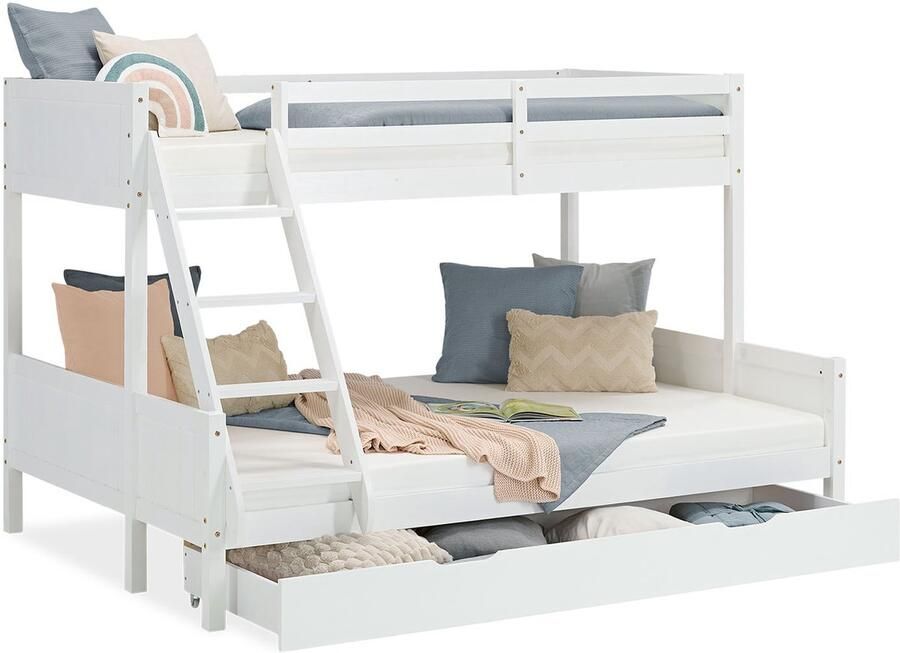 Homestyle4u Kinderbed 90x200 en 140x200 cm hoogslape met bedlade wit