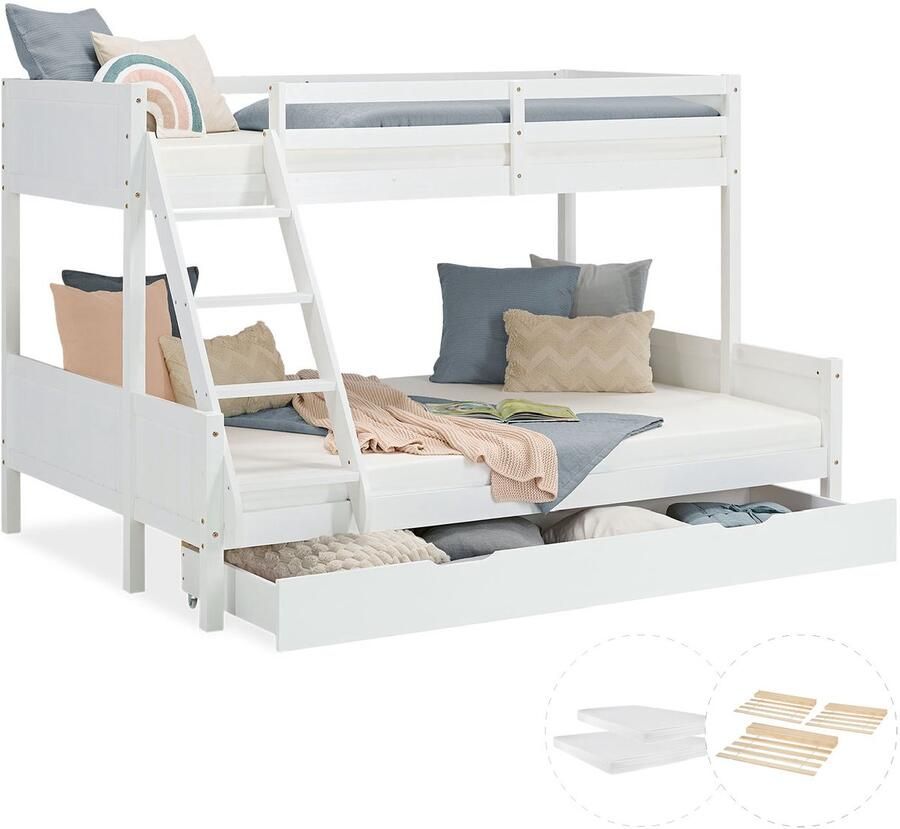 Homestyle4u Kinderbed 90x200 en 140x200 cm hoogslaper met 2 matrassen bedlade
