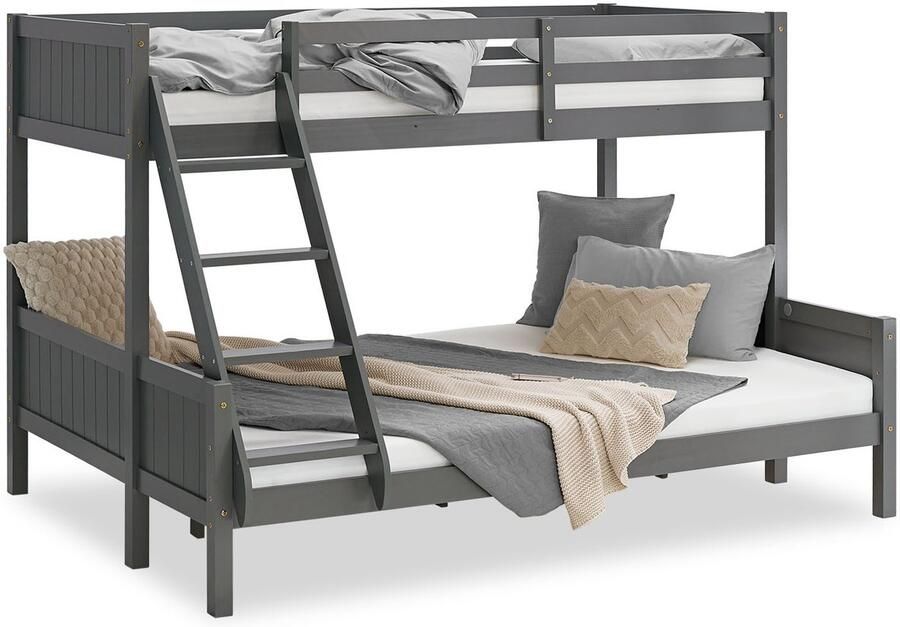 Homestyle4u Kinderbed 90x200 en 140x200 cm hoogslaper met lattenbodem grijs