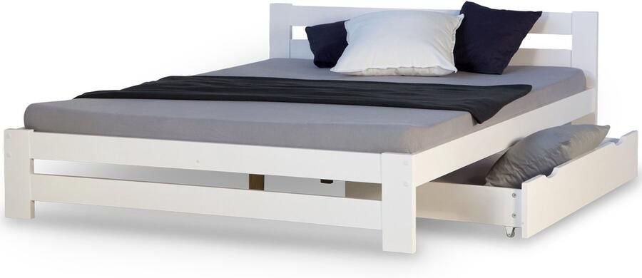 Homestyle4u Tweepersoonsbed 140x200 cm Wit met Bedlade Lattenbodem