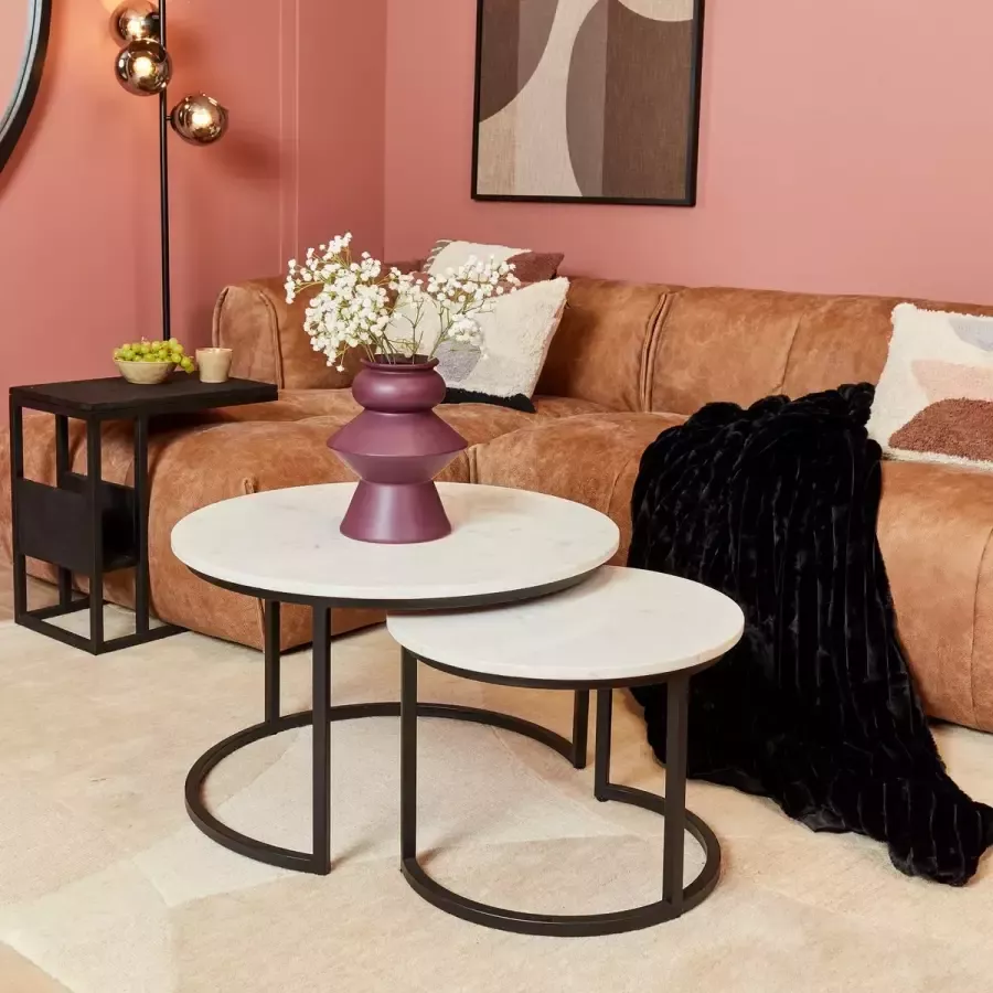 Salontafel rond Salontafel Wit marmer- Salontafel set van 2