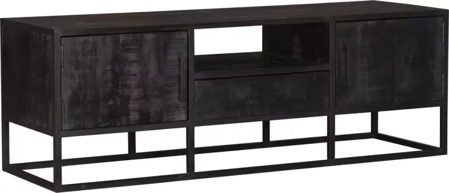 Tv meubel Milan zwart tv kast 145 cm tv meubel mangohout zwart