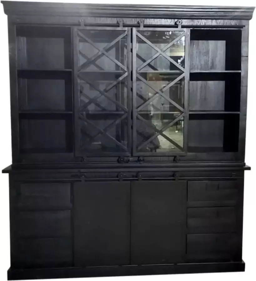 Vitrinekast Jorrit XXL vitrinekast zwart wandkast industrieel 220 cm