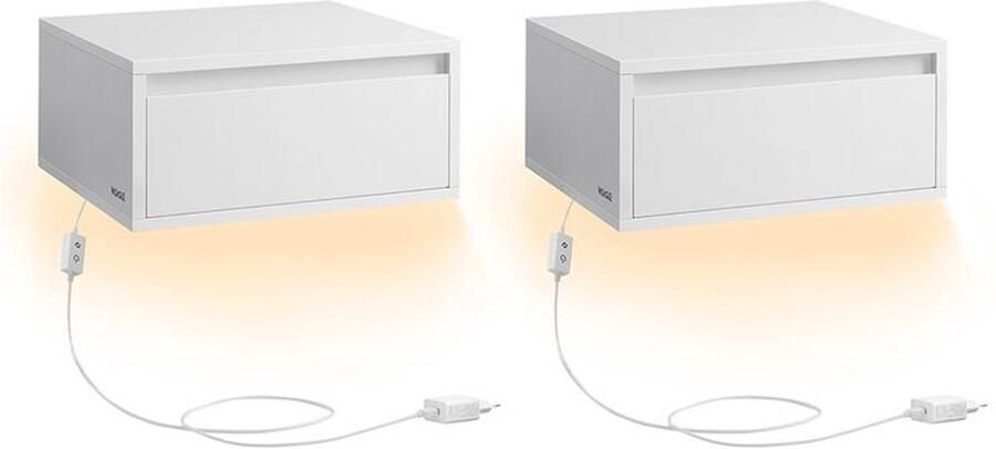 Homesy Nachtkastje set van 2 Hangend Nachtkastje licht met 3 kleuren zwevende wandplank lade Beige 35 x 40 x 18 cm