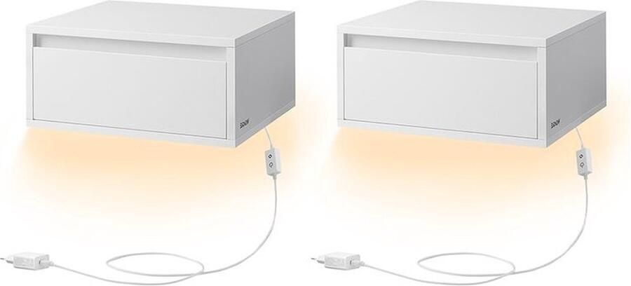 Homesy Nachtkastje van 2 HangendSet Nachtkastje licht met 3 kleuren zwevende wandplank lade wit -35 x 40 x 18 cm