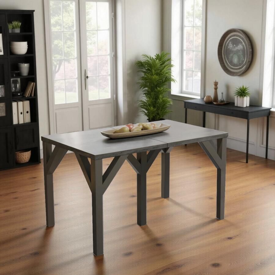 Hometotry Luxe Uitschuifbare Eettafel Betonlook – Industriële Design Eettafel – Rechthoekig – 130-405 x 90 x 75 cm – 10 Personen – Massief Frame – Modern & Duurzaam – Gemakkelijk Uitklapbaar hometory