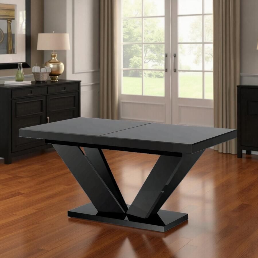Hometotry Luxe Uitschuifbare Eettafel – Rechthoekig – Zwart Hoogglans – 160-256 x 89 x 75 cm – 10 Personen – Moderne Design Tafel met Robuust Frame – Inclusief Montagepakket