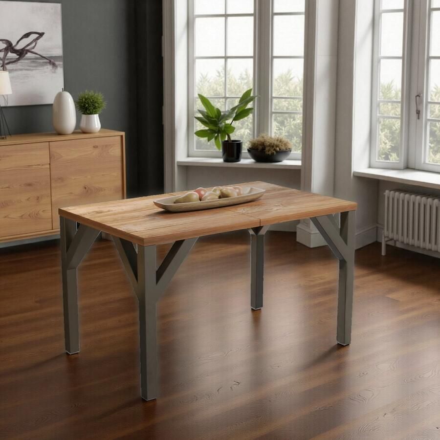 Hometotry Luxe Uitschuifbare Eettafel Stirling Eiken – Rechthoekig – 130-240 x 90 x 75 cm – Geschikt voor 10 Personen – Robuust Hout & Fineer – Moderne Design Tafel voor Woonkamer & Eetkamer