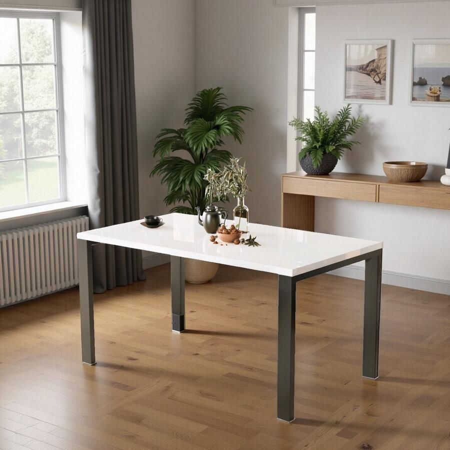 Hometotry Luxe Uitschuifbare Eettafel Wit – 130-220 cm – Moderne Design Tafel voor Woonkamer & Keuken – Verstelbare Lengte Hoogwaardig & Duurzaam