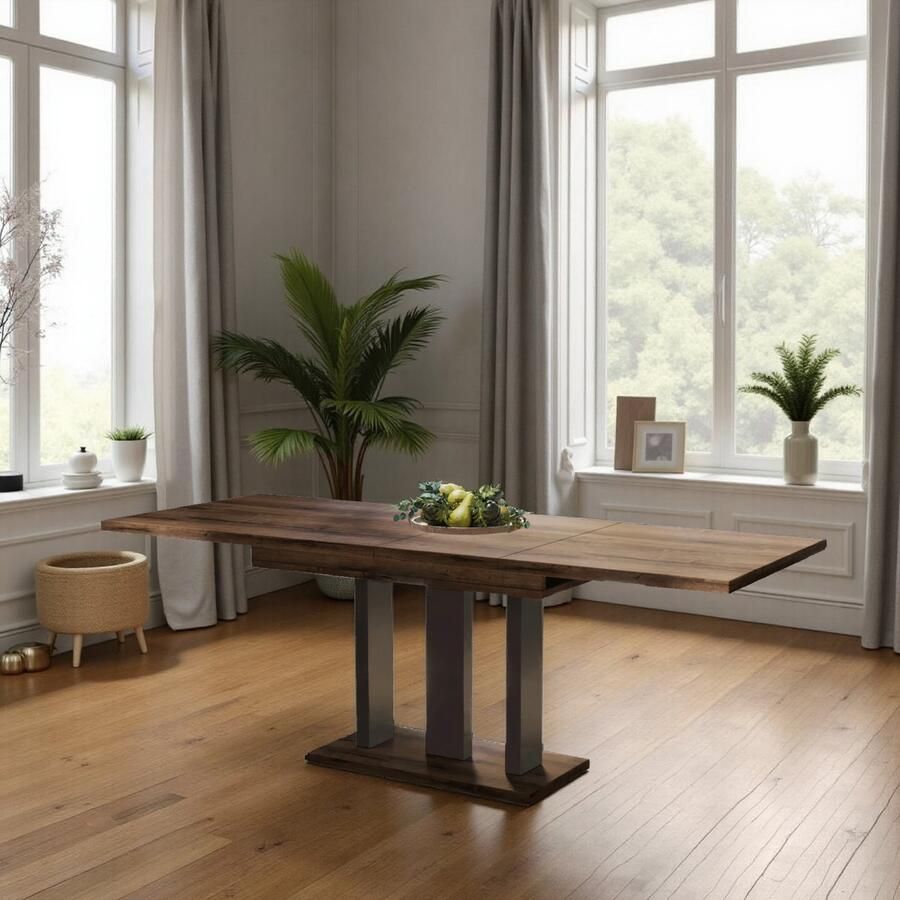 Hometotry Luxor Uitschuifbare Eettafel Donker Eiken – Rechthoekige Design Tafel voor 8 Personen – Verstelbaar van 130-210 cm – Hoogwaardig Hout Fineer – Stijlvolle Zwarte Matte Poten
