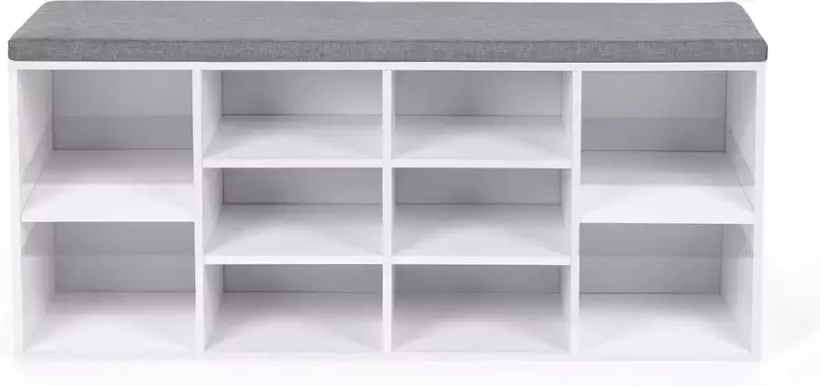 Homeza HelloHomy Gestoffeerde Schoenenbank met Zitkussen Schoenenrek Halbank Schoenenbankje Wit