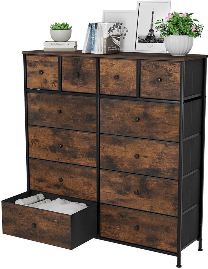 Homfa RoyaLuxe Kast Kastje Dressoir Boekenkast Dressoir Kasten Dressoirs Dressoir Kasten Industrieel Kast met 12 lades 12 Lades Ladekast Opbergkast Met Lades Hout Look Kast Halmeubel Industrieel