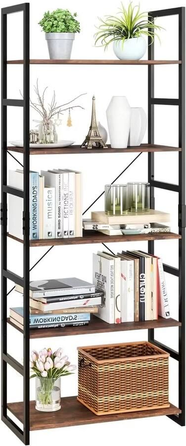 Homfa Vigos Keukenkast Opbergkast keukenkast Magnetronkast- Keukenkast Organizer Keukenrek Ladderrek Metalen Frame Industrieel Vintage Bruin-Zwart 60x30x165