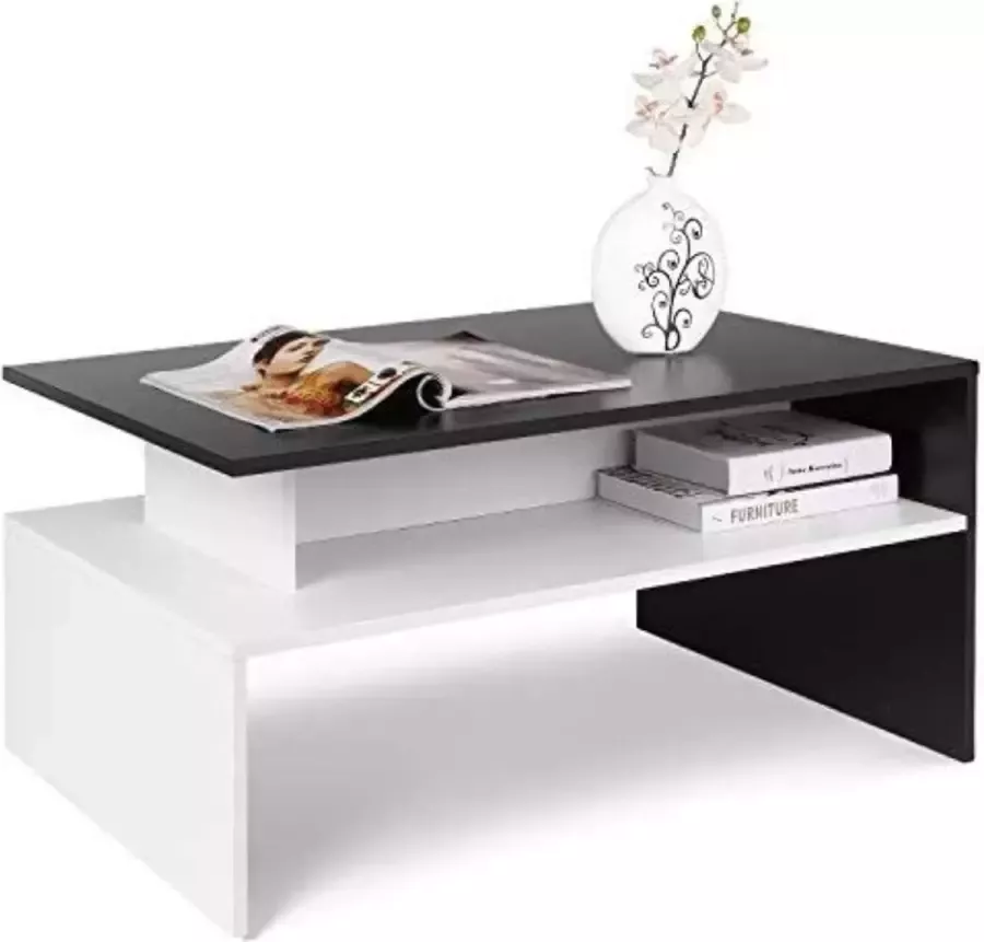 Homfa Salontafel Zwart Modern Salontafel Met Lade Grote Opslag Zwart Wit