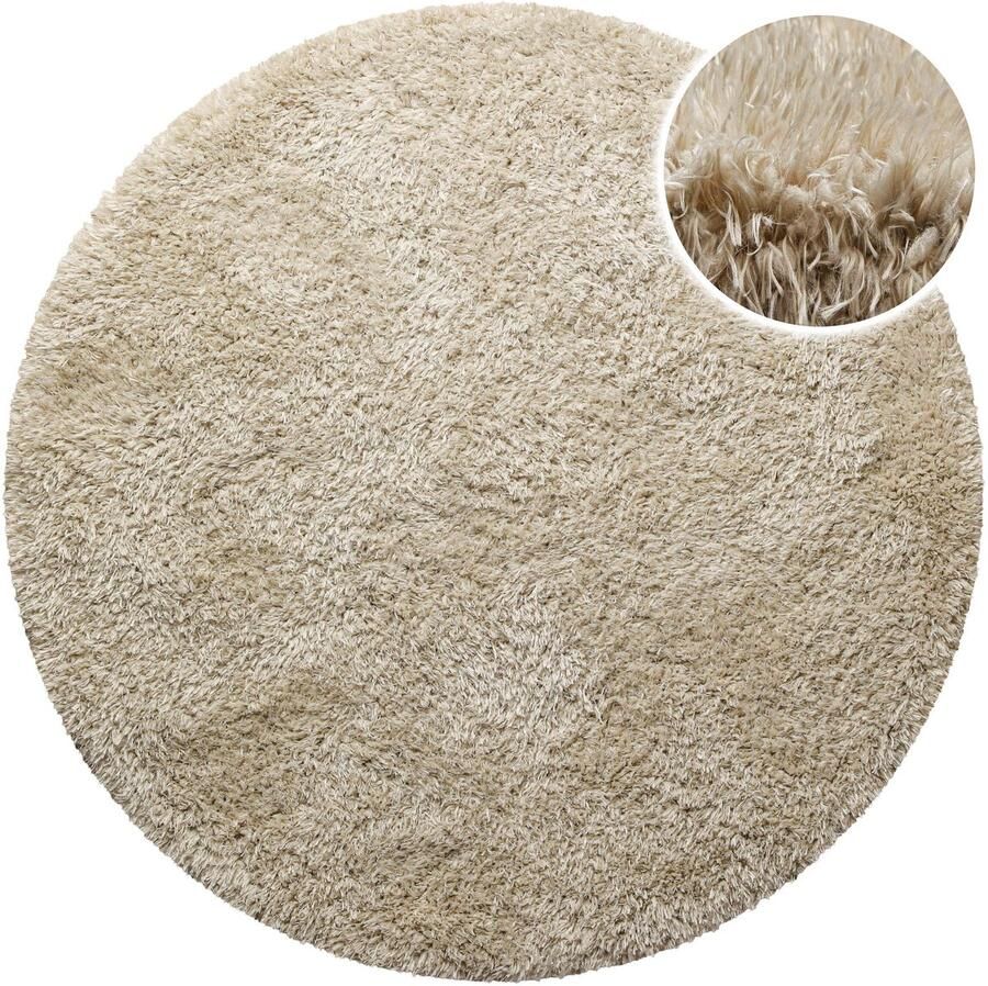 Homie Living Matteo Hoogpolig vloerkleed 120 cm rond zand