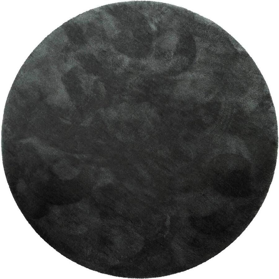 Homie Living Pisa Hoogpolig vloerkleed 120 cm rond Donkergrijs groen