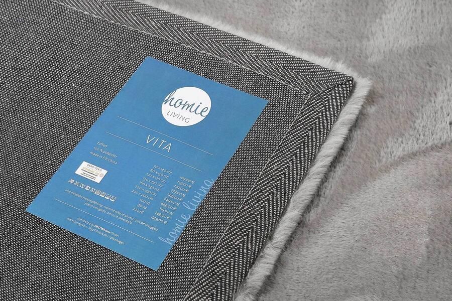 Homie Living Vita Hoogpolig vloerkleed 200x290 cm grijs