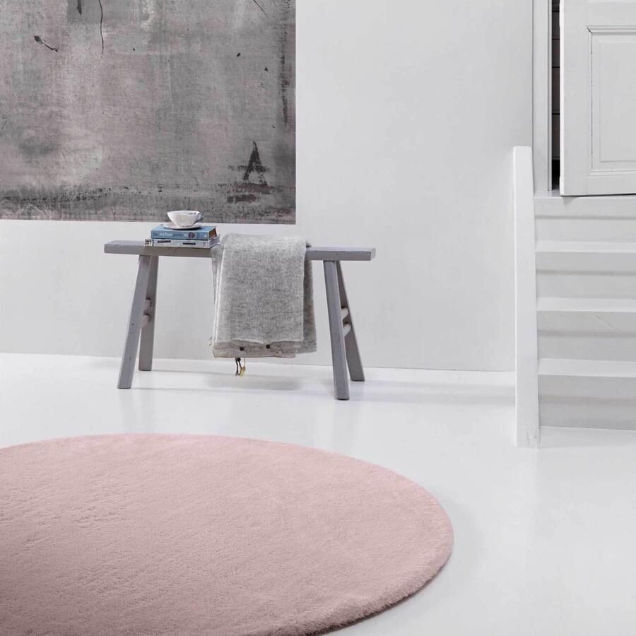 Homie Living Vita Hoogpolig vloerkleed 100 cm rond grijs