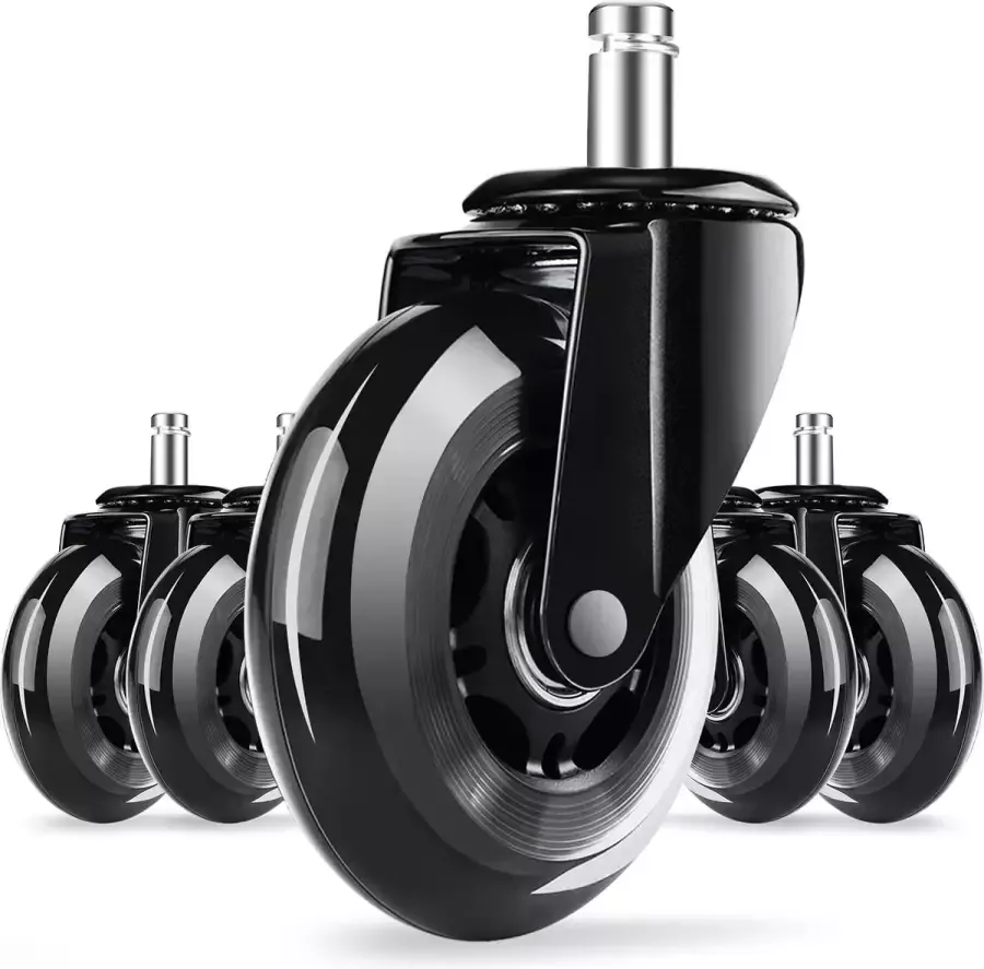 Homimaster Bureaustoel Wieltjes-Bureaustoelwielen voor Bureaustoel-5 Stuks-Wielen voor Alle Vloeren of Tapijten-11mm-Zwart