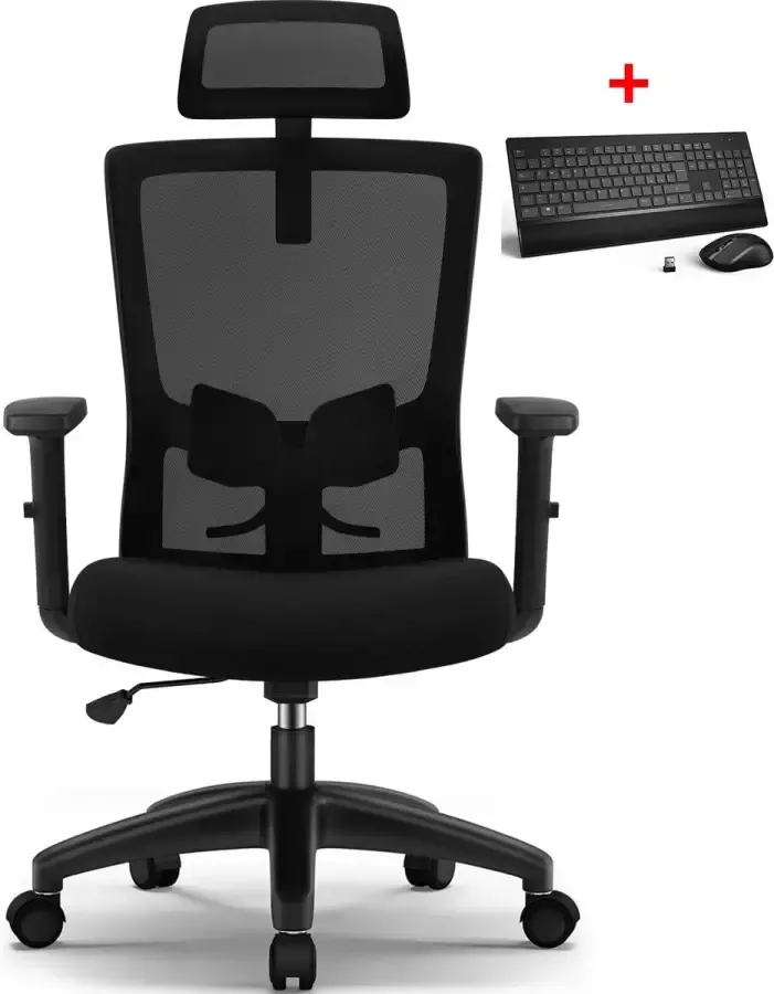 Elekiatech Ergonomische Bureaustoel Bureaustoelen met Verstelbare Hoofdsteun Armleuningen en Lendensteun-Office Chair met Schommelend Achteroverleunen tot 135° Geschikt voor Volwassenen tot 150kg Belasting Zwart - Foto 3