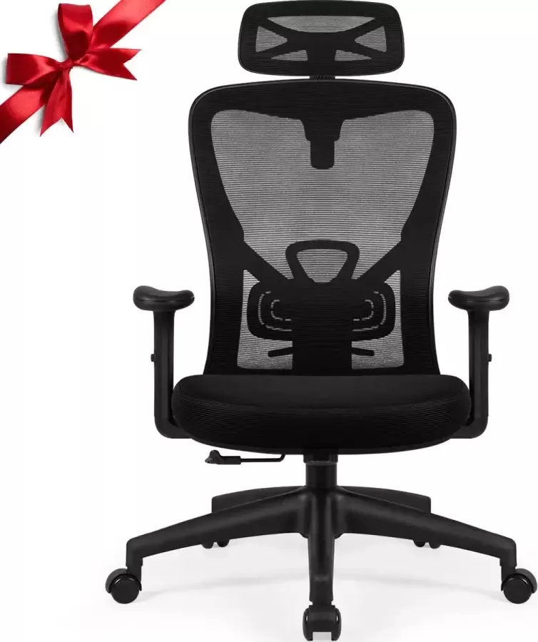 Homimaster Ergonomische Bureaustoel Bureaustoelen met Vergrendeling in Elke Hoek van 90° tot 135°-Office Chair met Verstelbare Hoofdsteun Armleuningen en Lendensteun- Geschikt voor Volwassenen tot 150kg Belasting Zwart