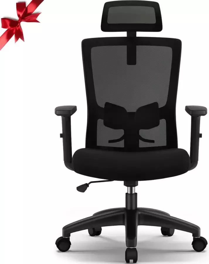 Elekiatech Ergonomische Bureaustoel Bureaustoelen met Verstelbare Hoofdsteun Armleuningen en Lendensteun-Office Chair met Schommelend Achteroverleunen tot 135° Geschikt voor Volwassenen tot 150kg Belasting Zwart - Foto 2