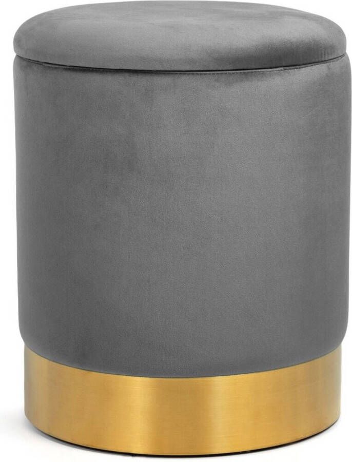 Homla Fica Decoratieve Tweekleurige Opbergkruk Interessante Vorm Zitting Voetsteun Poef Stoel Comfortabel Polyester Metaal 35 x 42 cm Grijs en Goud