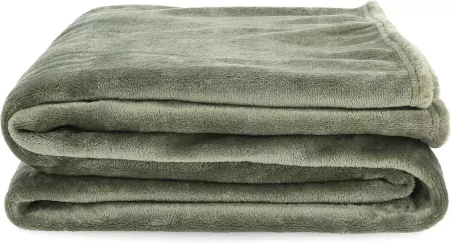 Homla groene fleecedeken pluizig en warm voor de bank en bed