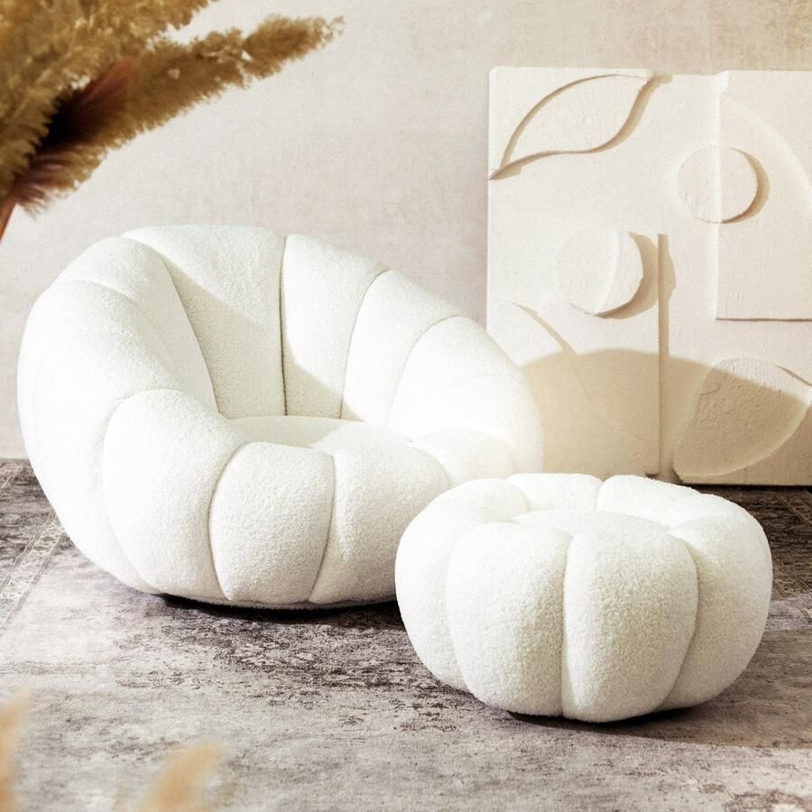 Homla Fauteuil DOUILL draaibaar ecru in TEDDY stof 94x88x62 cm 869414