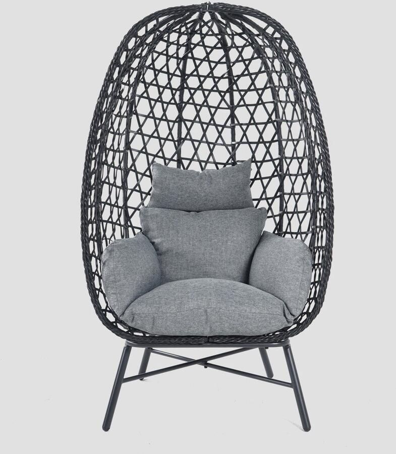 Homla Fauteuil PARAISO Tuinstoel Loungestoel Relaxstoel Zwart met Grijs Kussen 85x67x144 cm