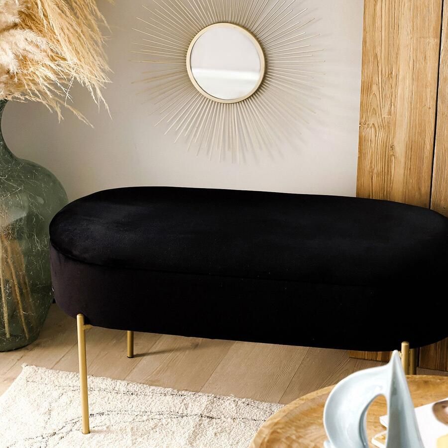 Homla Bank LAYLA-KAART fluweelzwart met opbergruimte Afmetingen: 91 5x41x46 5 cm 828329