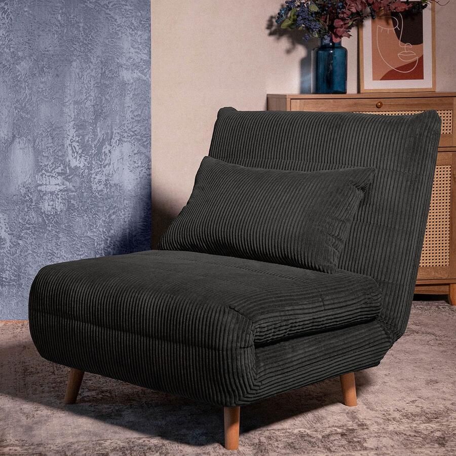 HOMLA Sofa SOLACE 1-zits Met slaapfunctie Zwart Corduroy 83x91x84 cm