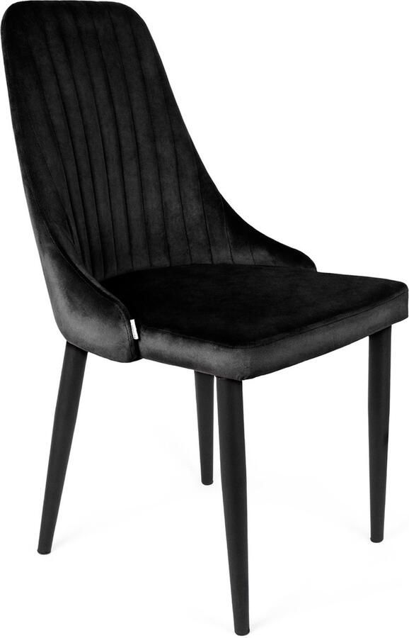 Homla Louis velours stoel woonkamerstoel eetkamerstoel gestoffeerde stoel fauteuil met rugleuning keukenstoel met modieus design zwarte poten zwart 45x45x90 cm