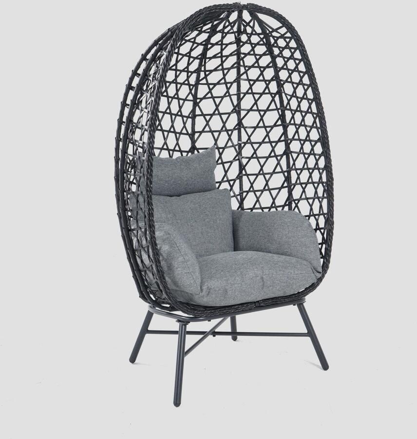 Homla Fauteuil PARAISO Tuinstoel Loungestoel Relaxstoel Zwart met Grijs Kussen 85x67x144 cm - Foto 2