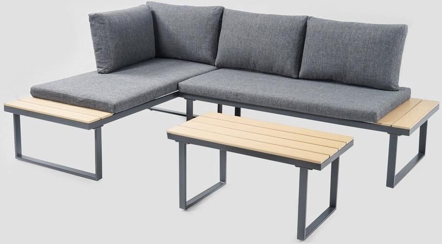 Homla LUSSO Furniture Set Grey Corner Sofa with Table 145x67x72 cm