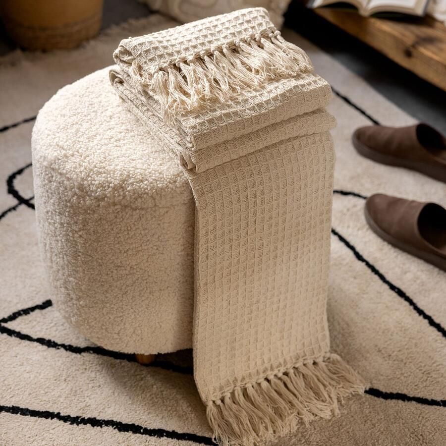 Homla poef ALDA beige in TEDDY stof 50x40x44 cm 828794