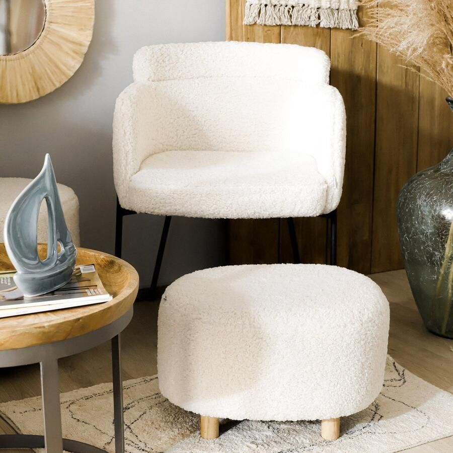 Homla Poef ALDA BOOGIE beige in TEDDY stof 50x40x31 cm 828824