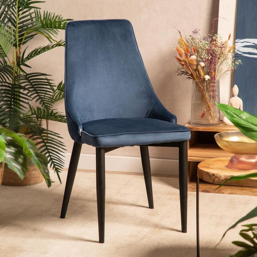 Homla Stoel LOUIS RIBBON Blauw Velours 44x59x88 cm