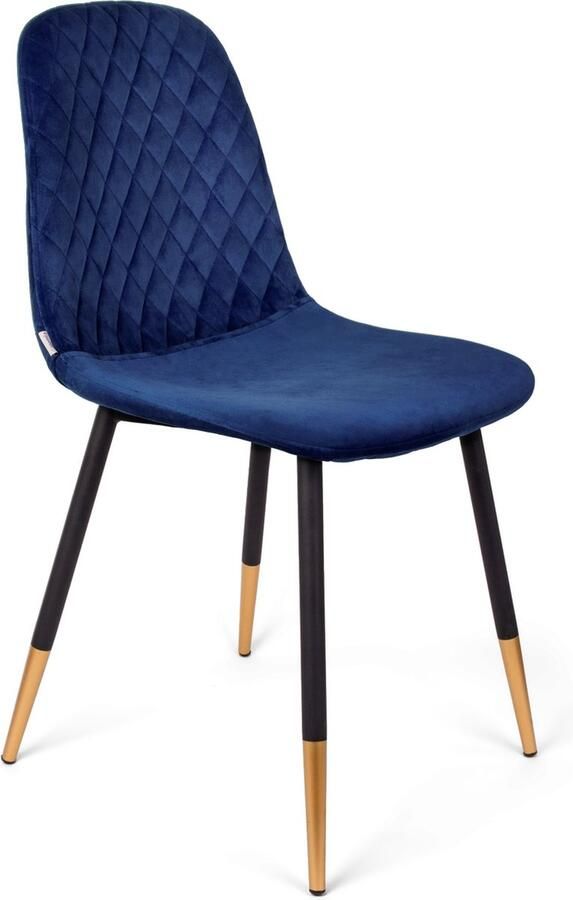 Homla Noir velours stoel woonkamerstoel eetkamerstoel gestoffeerde stoel fauteuil met rugleuning keukenstoel met modieus design zwarte en gouden poten marineblauw 44x52x85 cm