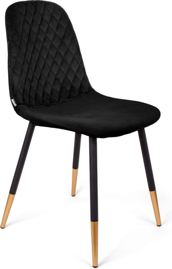 Homla Noir velours stoel woonkamerstoel eetkamerstoel gestoffeerde stoel fauteuil met rugleuning keukenstoel met modieus design zwarte en gouden poten zwart 44x52x85 cm