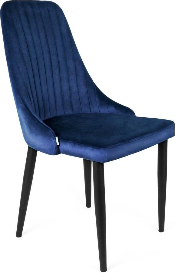 Homla Louis velours stoel woonkamerstoel eetkamerstoel gestoffeerde stoel fauteuil met rugleuning keukenstoel met modieus design zwarte poten marineblauw 45x45x90 cm