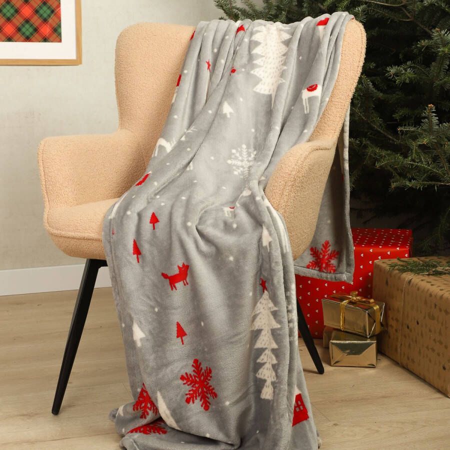 Homla Paxe-deken in kerstmotief zachte deken los geweven polyestervezeldeken pluizige deken voor slaapbank knuffelige deken 150 x 200 cm kerstboompatroon